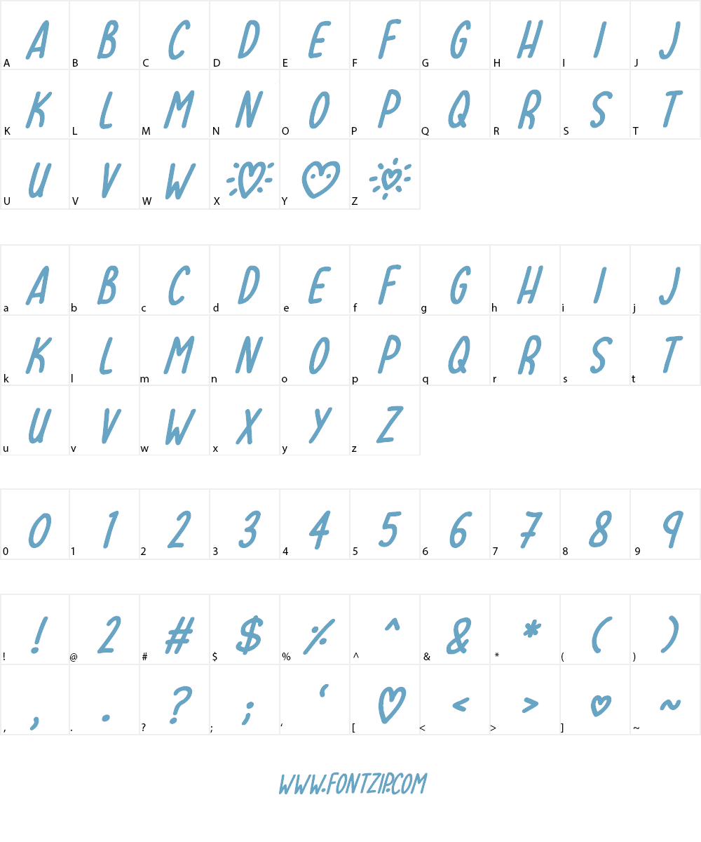 Lovehearts XYZ Font Character